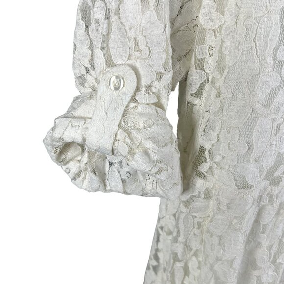 Torrid 2X NWT Womens White Lace Overlay Button-Front Shirt Dress Roll Tab Sleeve - Picture 4 of 16